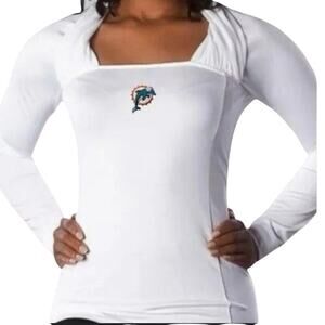 Miami Dolphins iconic logo long sleeve sheer shoulder sexy women's top size L